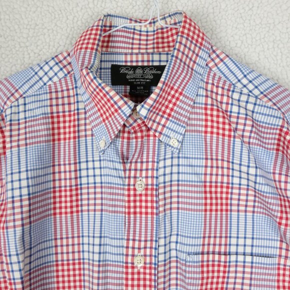 Brooks Brothers Shirt Mens Medium Red White Blue Country Slim Egyptian C… - Picture 2 of 7